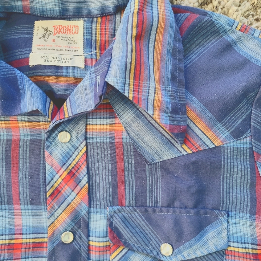 Vintage slim fit rainbow plaid button down shirt S